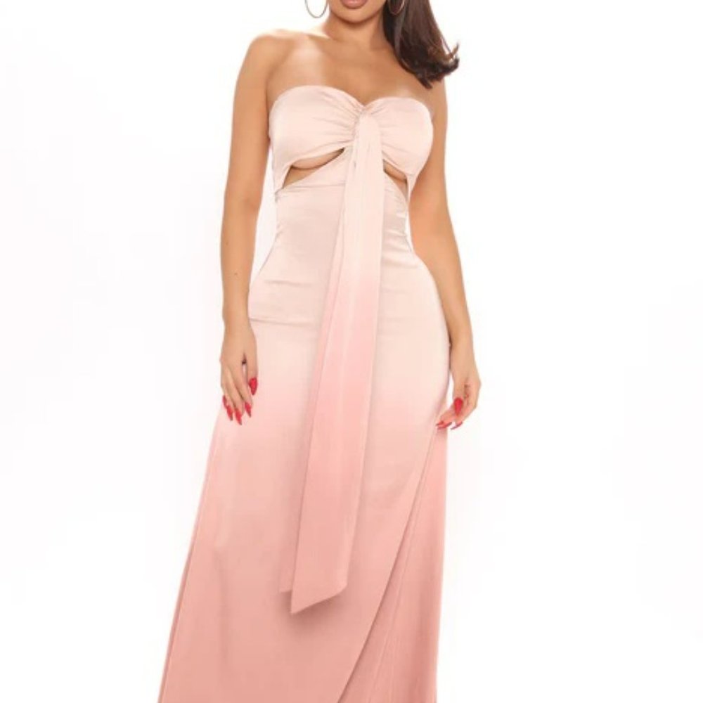 Satin Maxi Dress - Champagne Ombre Strapless with cutouts size Small